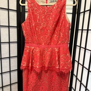 Eliza J Coral Lace Peplum Midi Dress